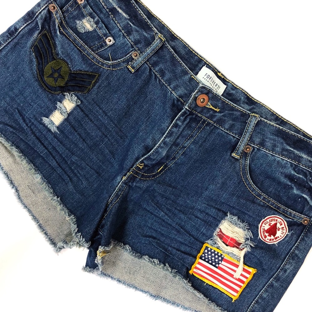 Forever 21 denim cutoffs with patriotic patches